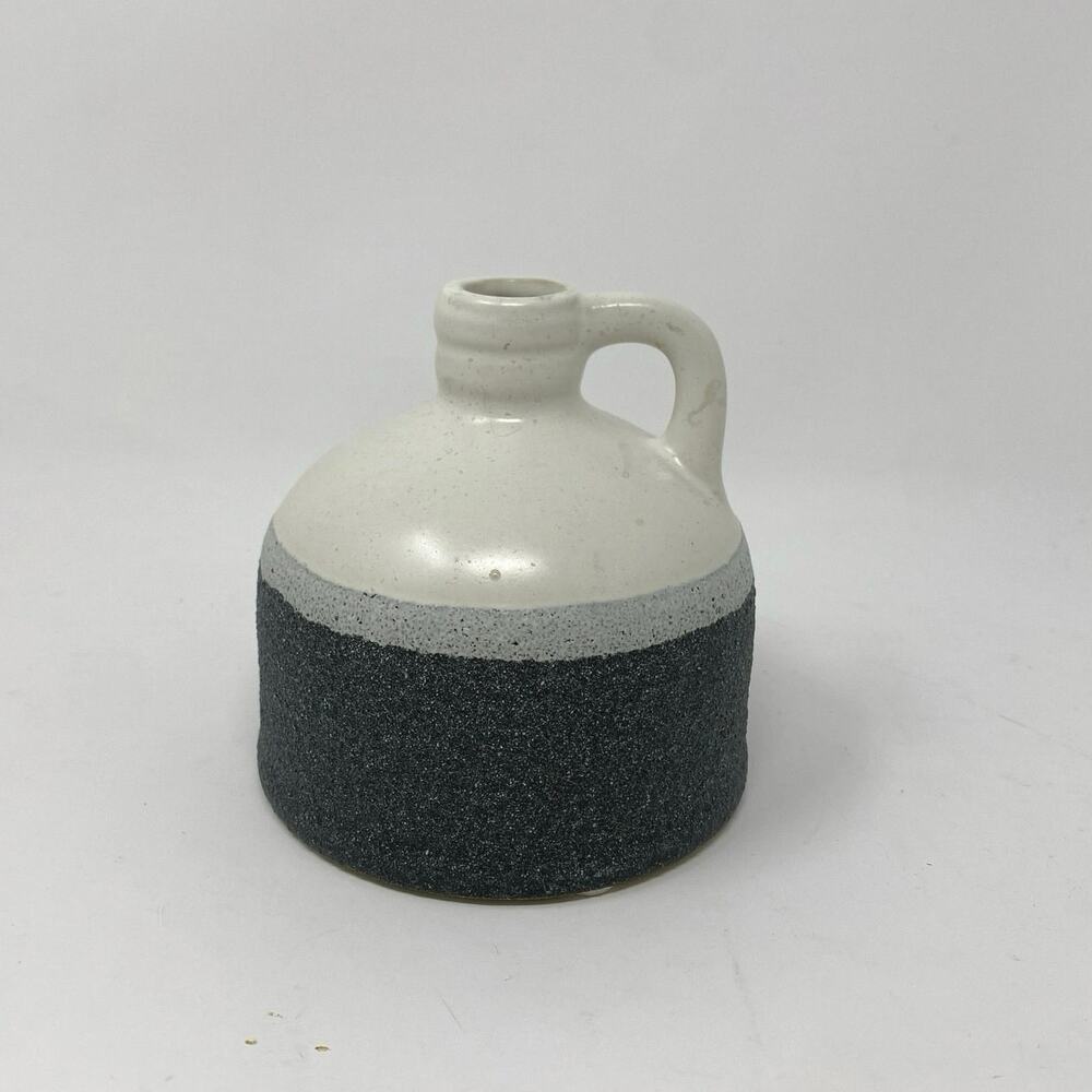 Small ceramic jug vase two-toned textured white gray